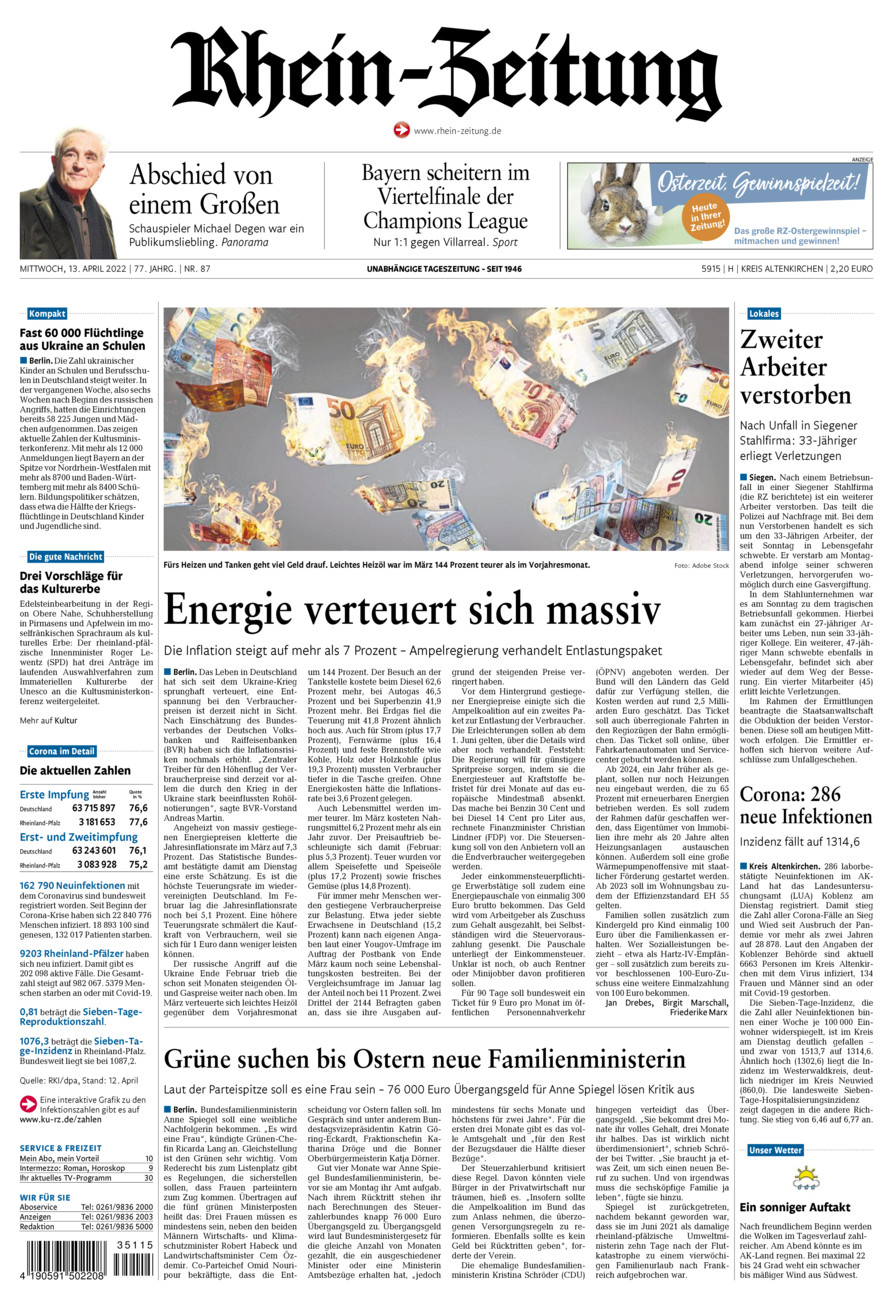Rhein-Zeitung Kreis Altenkirchen vom Mittwoch, 13.04.2022