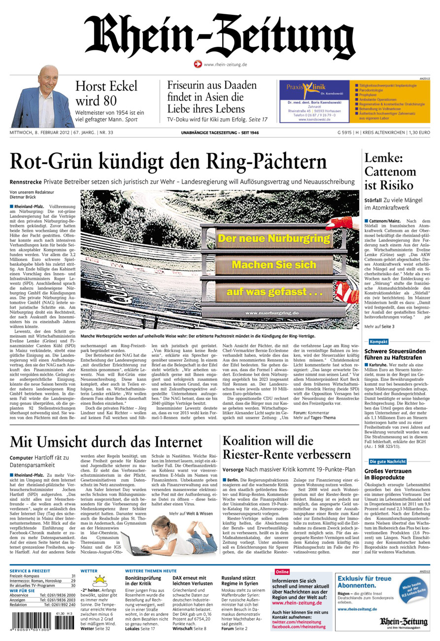 Rhein-Zeitung Kreis Altenkirchen vom Mittwoch, 08.02.2012