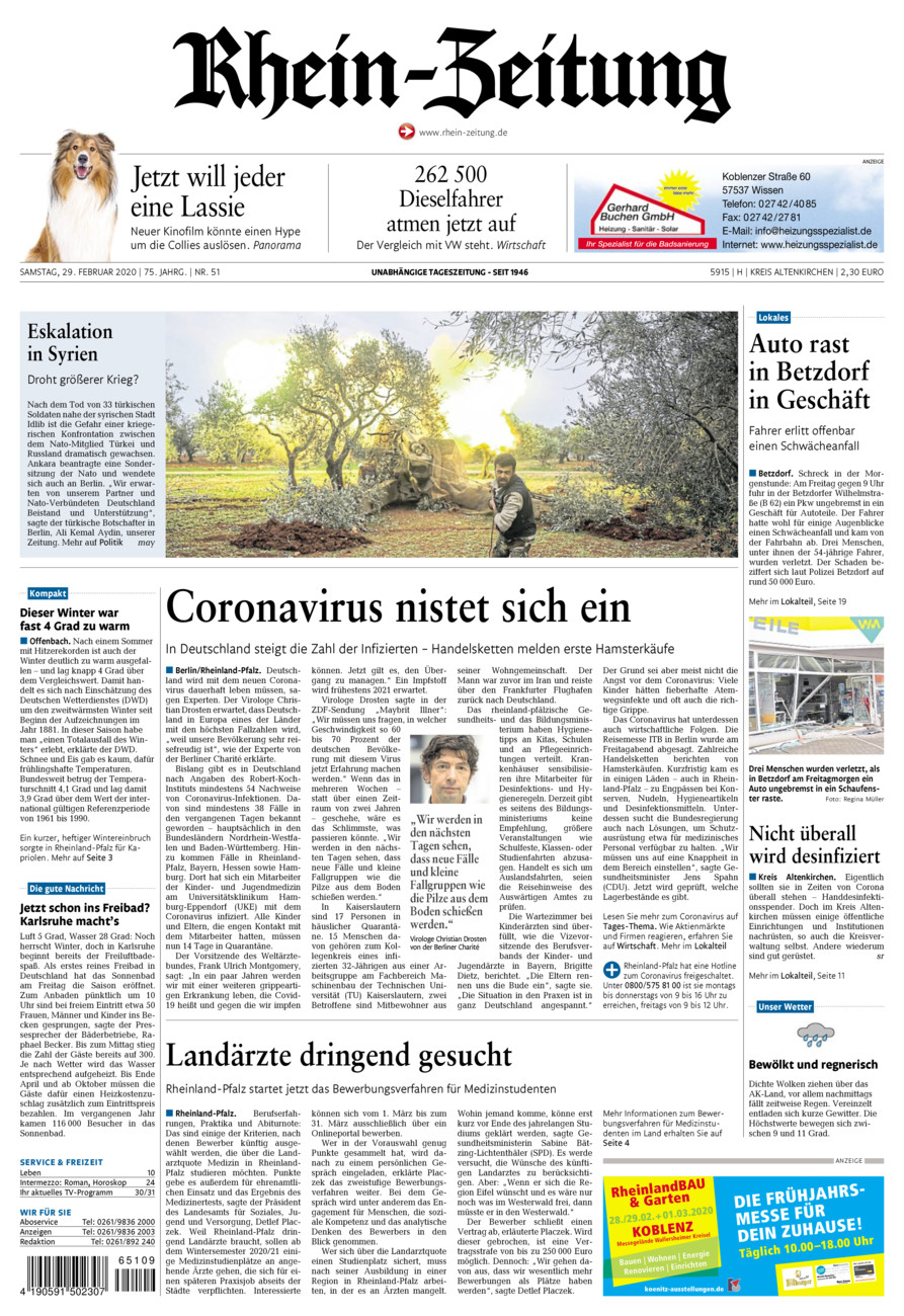 Rhein-Zeitung Kreis Altenkirchen vom Samstag, 29.02.2020