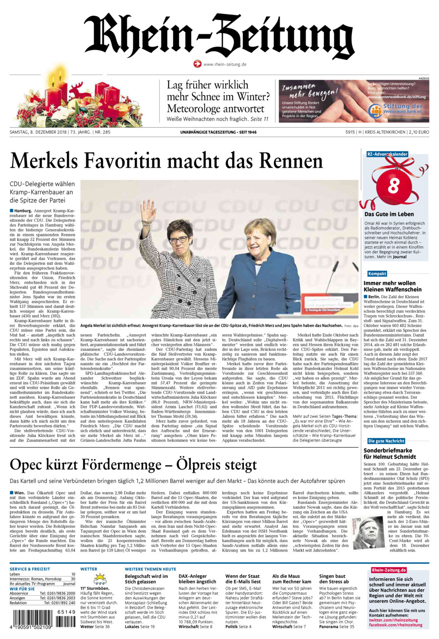 Rhein-Zeitung Kreis Altenkirchen vom Samstag, 08.12.2018