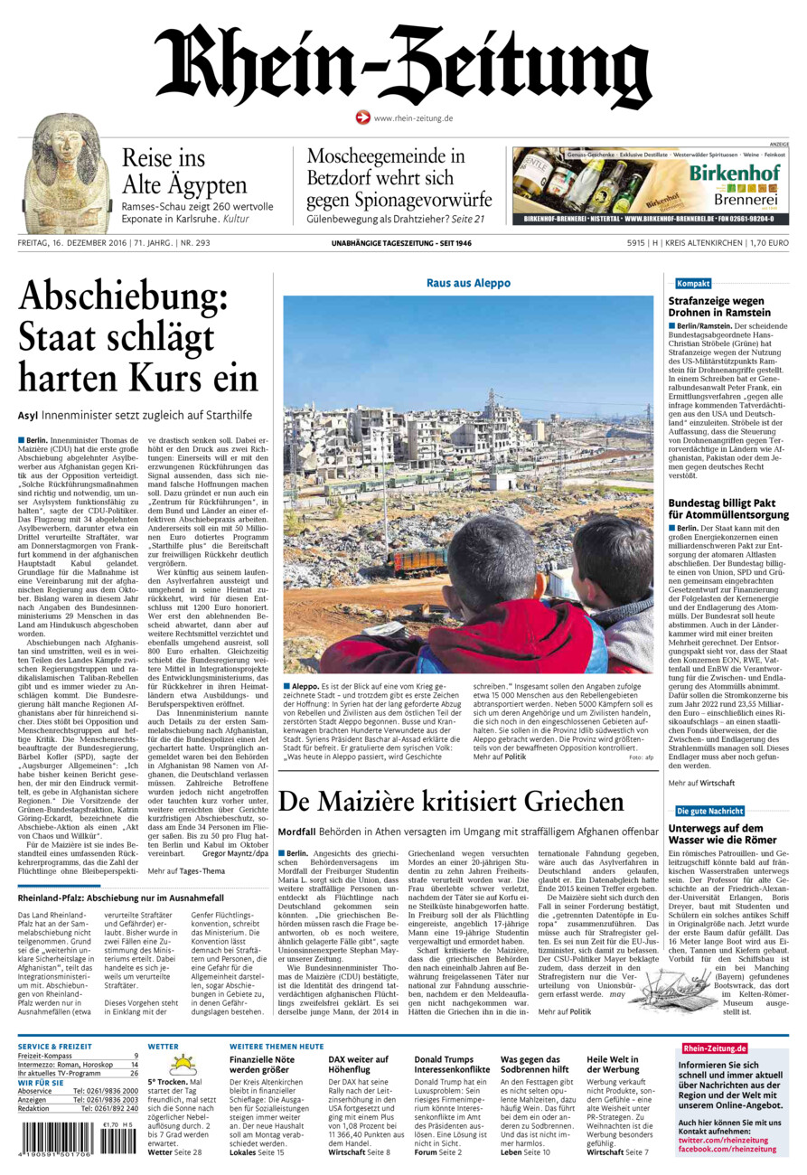 Rhein-Zeitung Kreis Altenkirchen vom Freitag, 16.12.2016