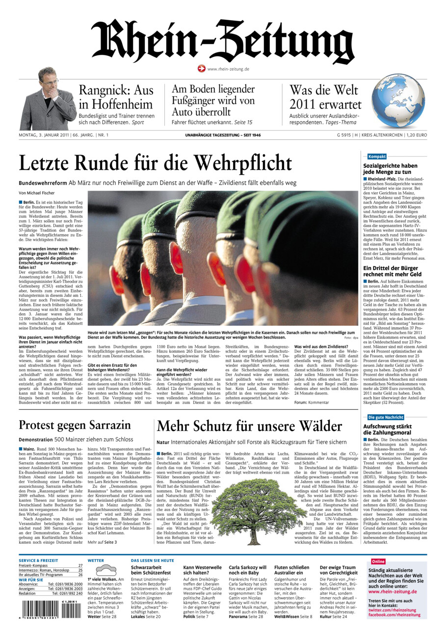 Rhein-Zeitung Kreis Altenkirchen vom Montag, 03.01.2011