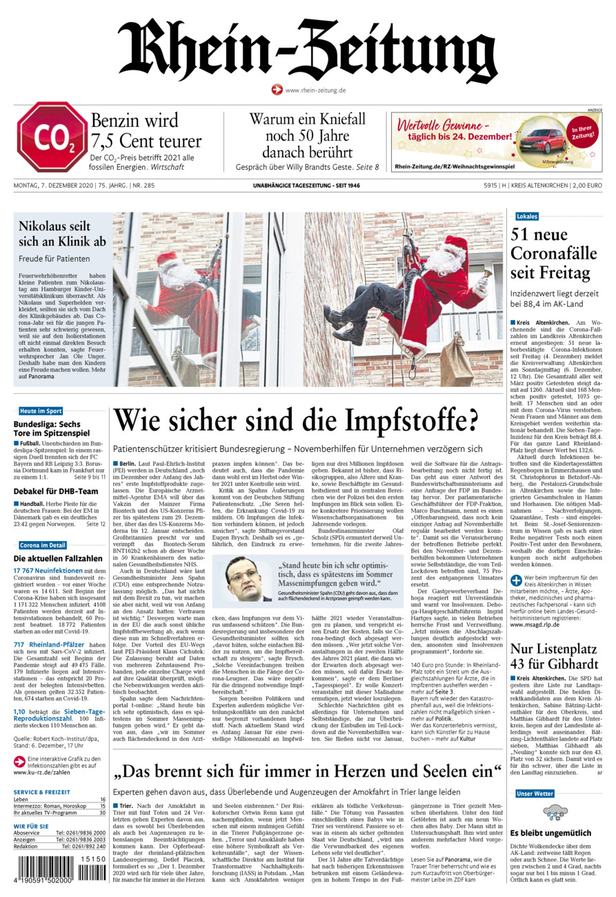 Rhein-Zeitung Kreis Altenkirchen vom Montag, 07.12.2020