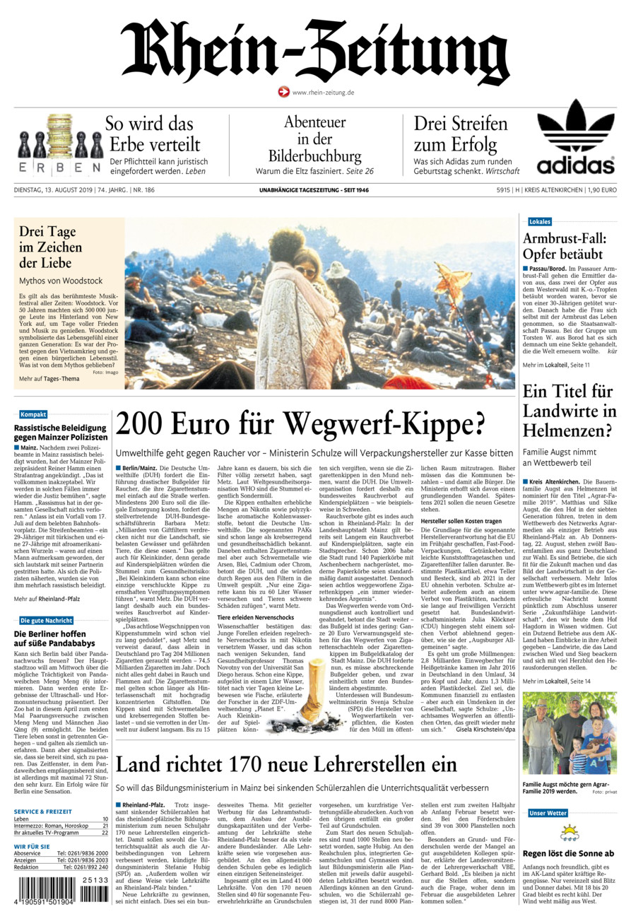 Rhein-Zeitung Kreis Altenkirchen vom Dienstag, 13.08.2019