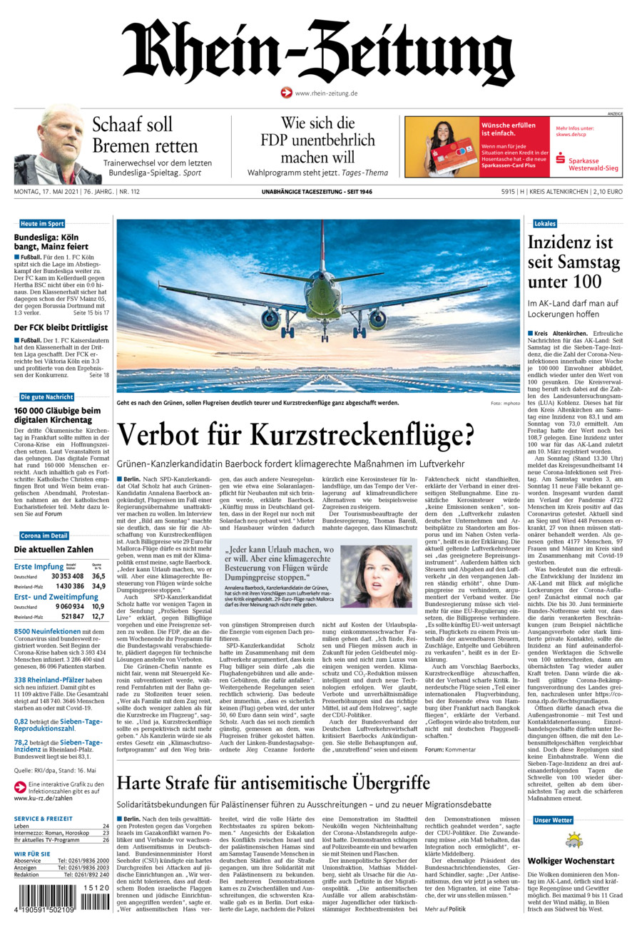 Rhein-Zeitung Kreis Altenkirchen vom Montag, 17.05.2021