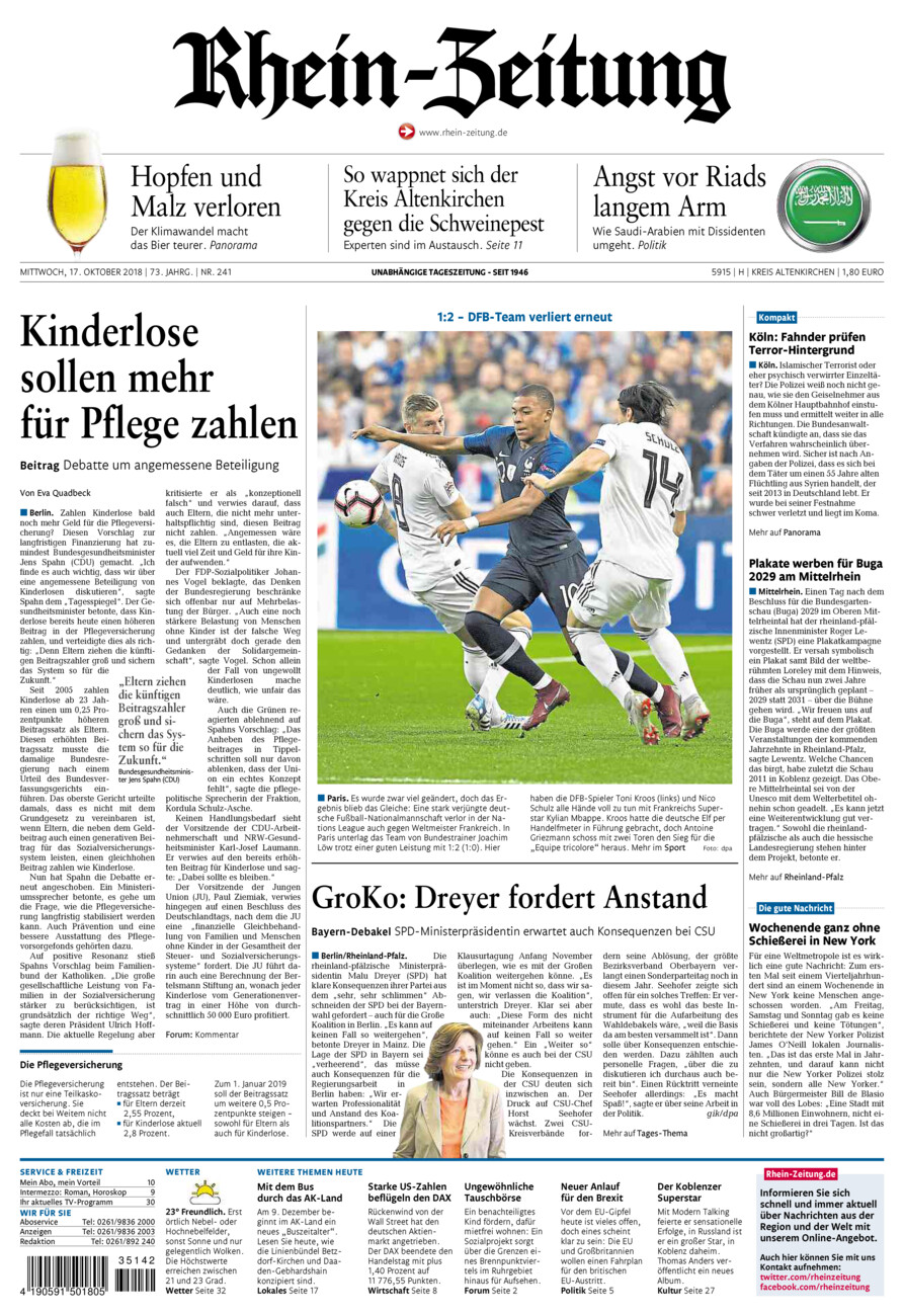 Rhein-Zeitung Kreis Altenkirchen vom Mittwoch, 17.10.2018