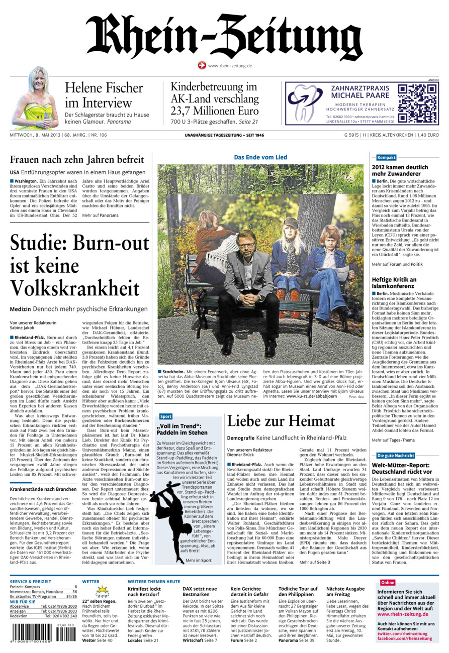 Rhein-Zeitung Kreis Altenkirchen vom Mittwoch, 08.05.2013