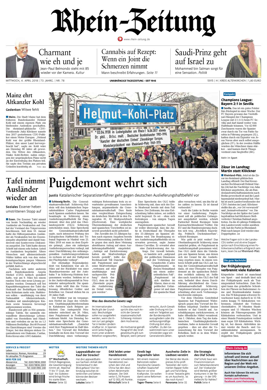 Rhein-Zeitung Kreis Altenkirchen vom Mittwoch, 04.04.2018
