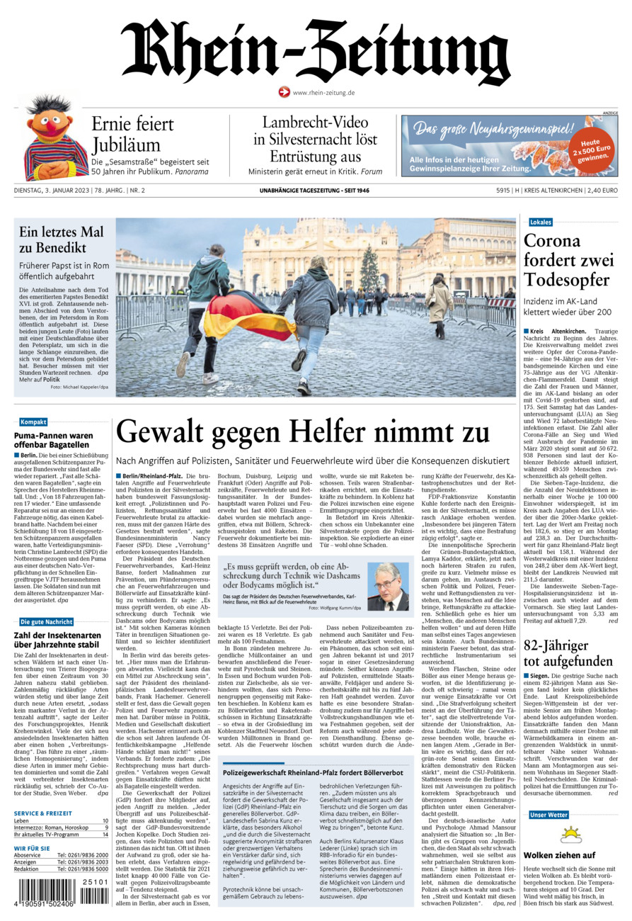 Rhein-Zeitung Kreis Altenkirchen vom Dienstag, 03.01.2023