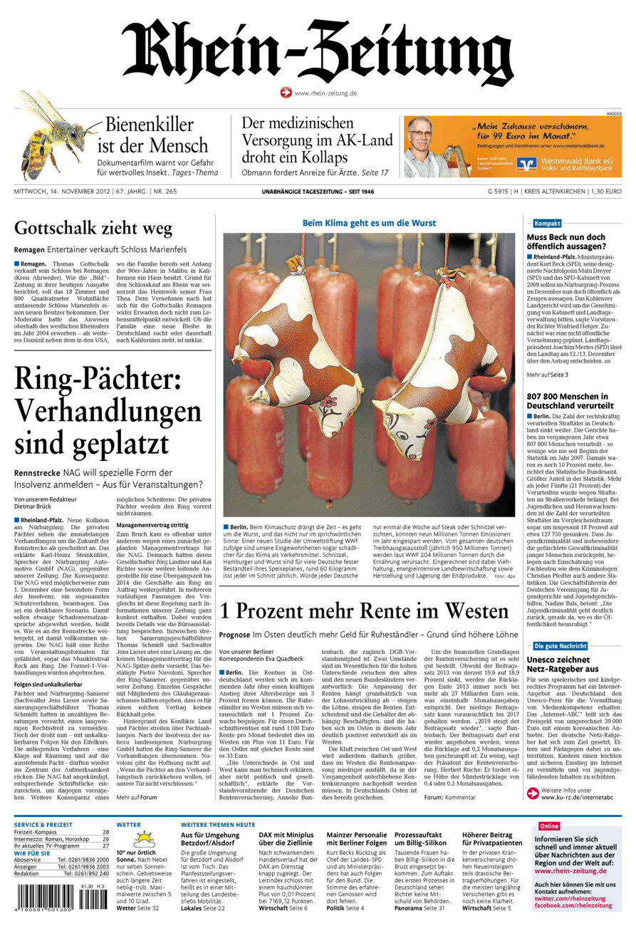 Rhein-Zeitung Kreis Altenkirchen vom Mittwoch, 14.11.2012