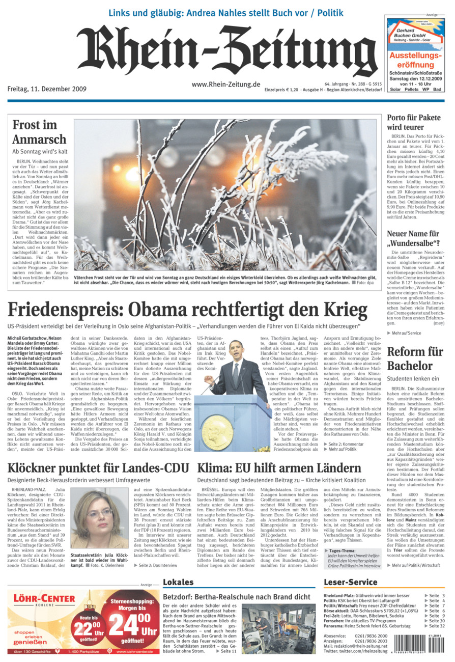 Rhein-Zeitung Kreis Altenkirchen vom Freitag, 11.12.2009