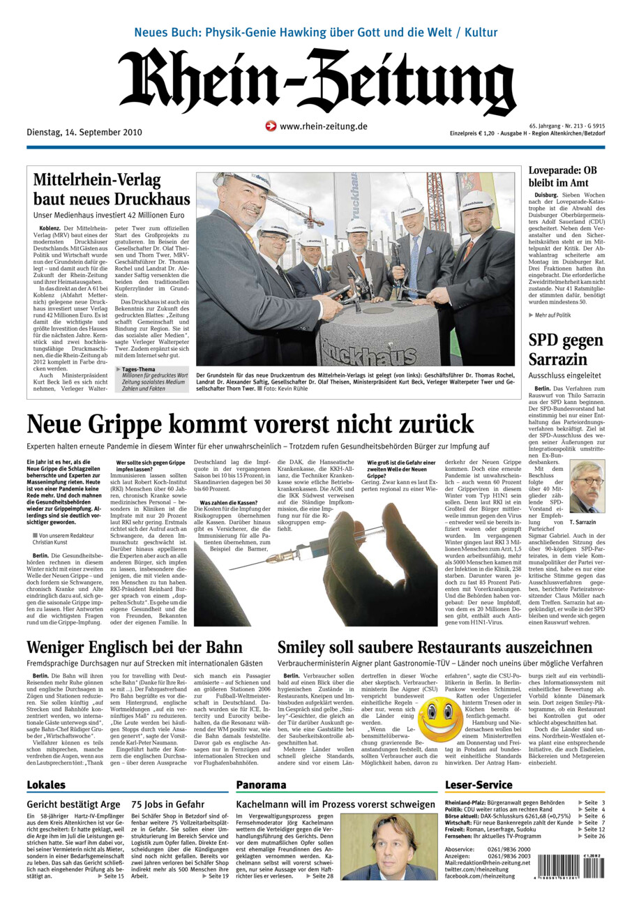 Rhein-Zeitung Kreis Altenkirchen vom Dienstag, 14.09.2010