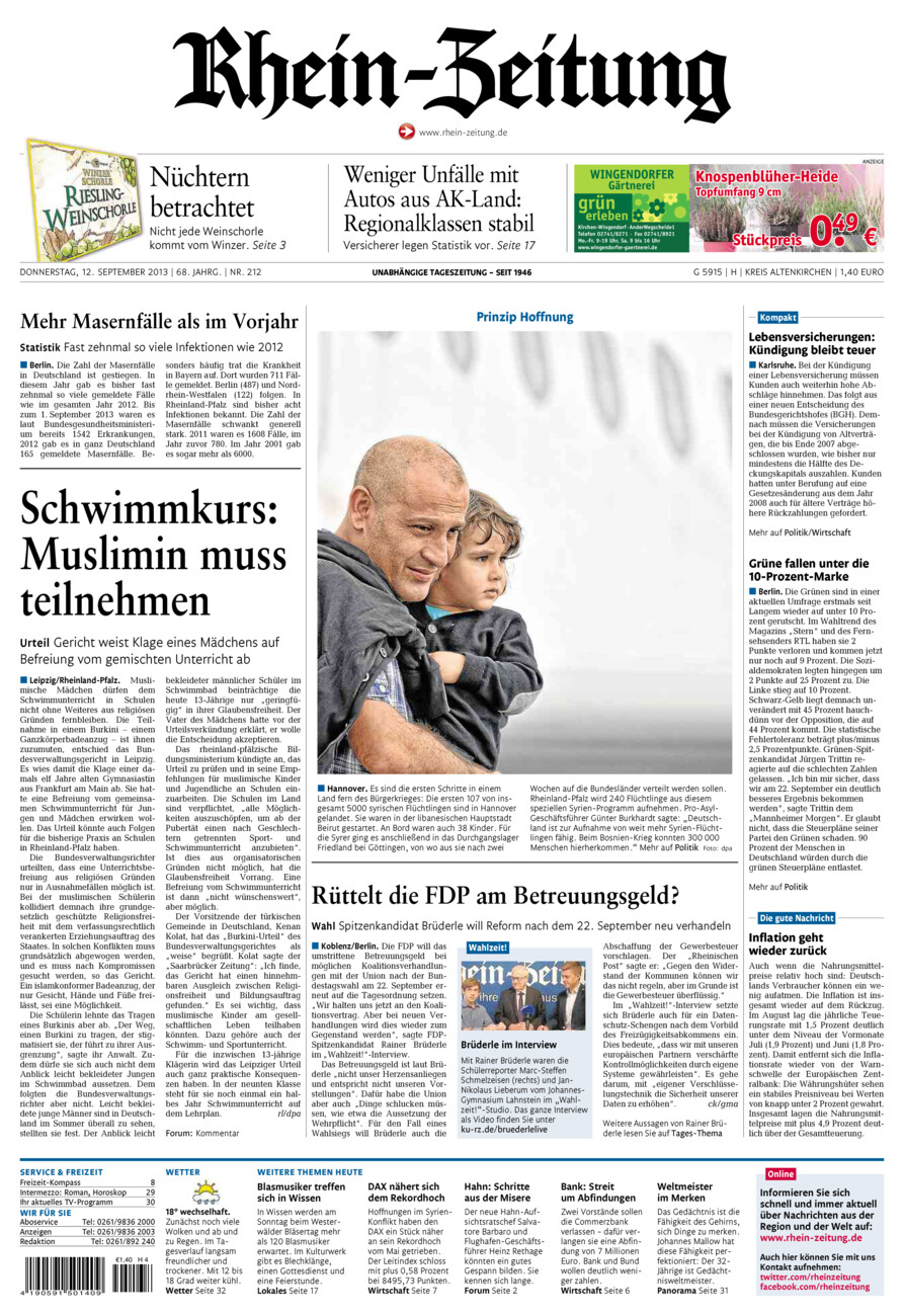 Rhein-Zeitung Kreis Altenkirchen vom Donnerstag, 12.09.2013