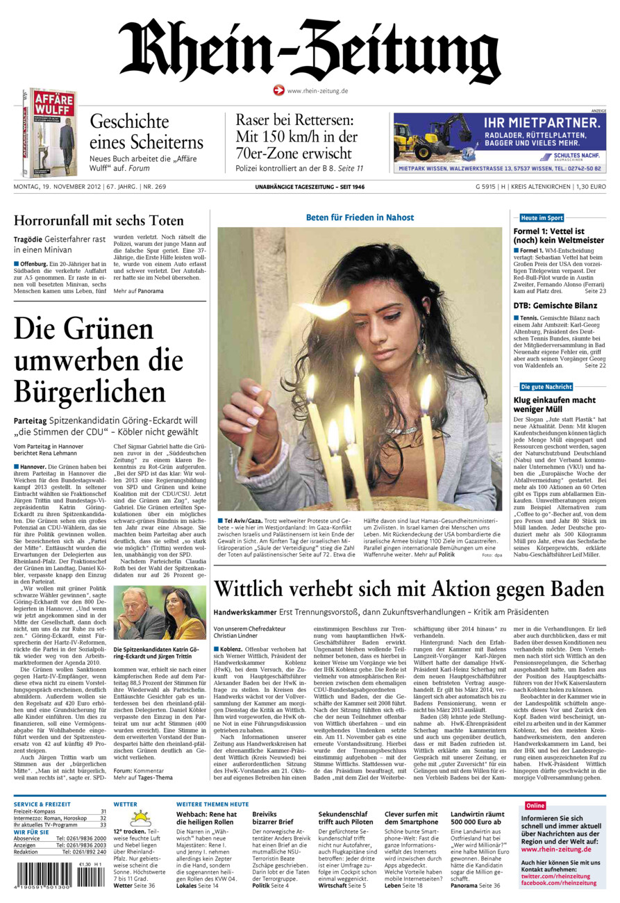 Rhein-Zeitung Kreis Altenkirchen vom Montag, 19.11.2012