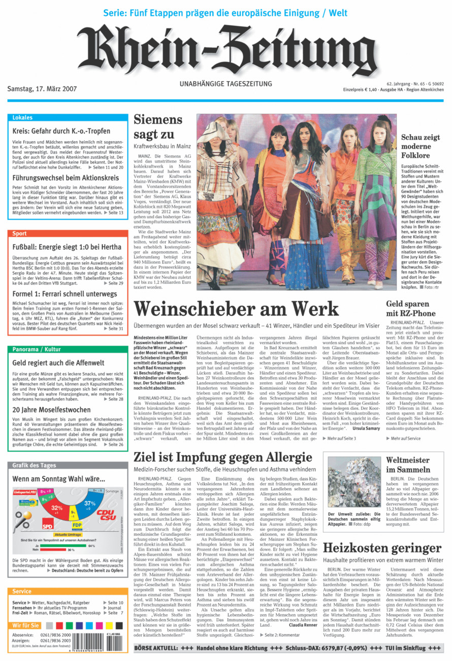 Rhein-Zeitung Kreis Altenkirchen vom Samstag, 17.03.2007