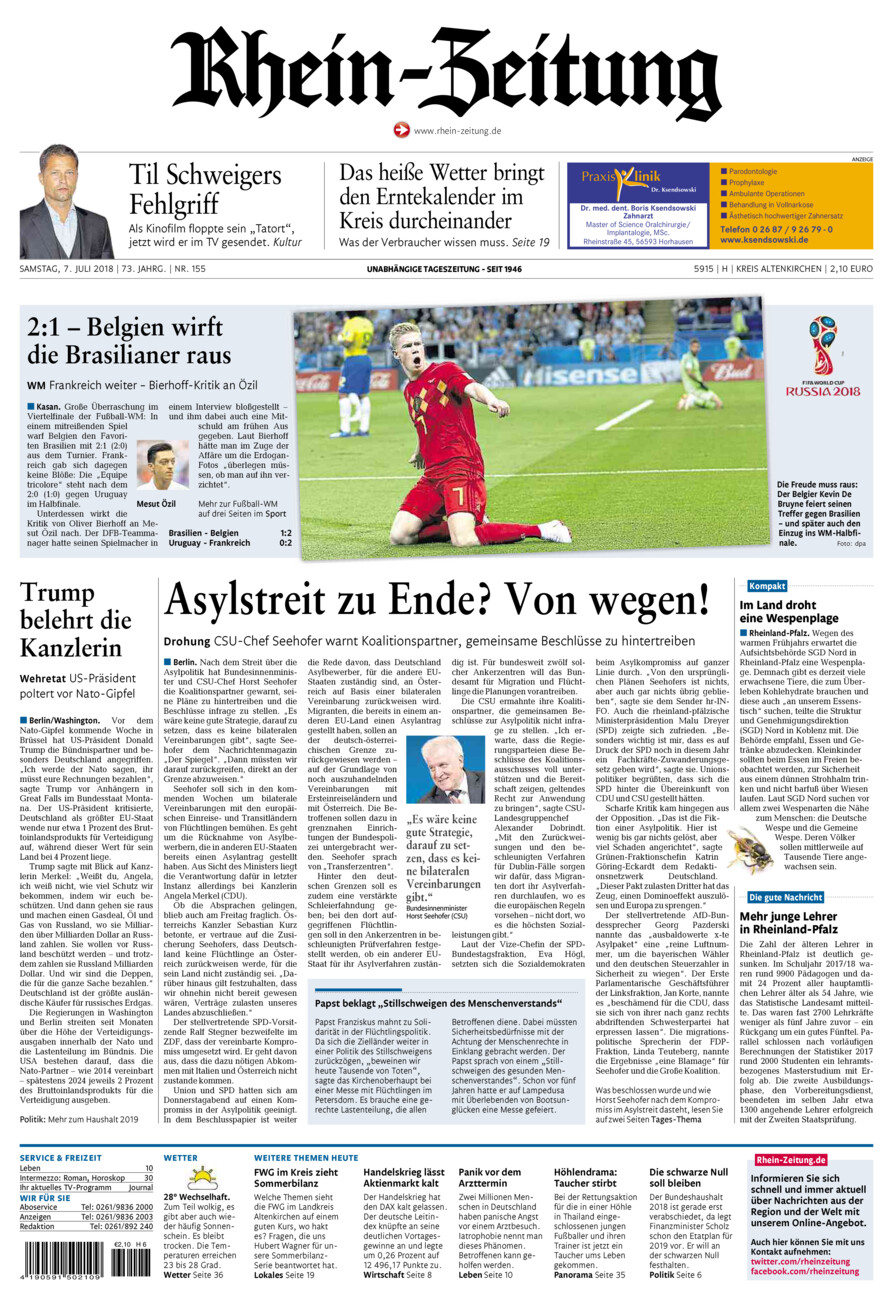 Rhein-Zeitung Kreis Altenkirchen vom Samstag, 07.07.2018