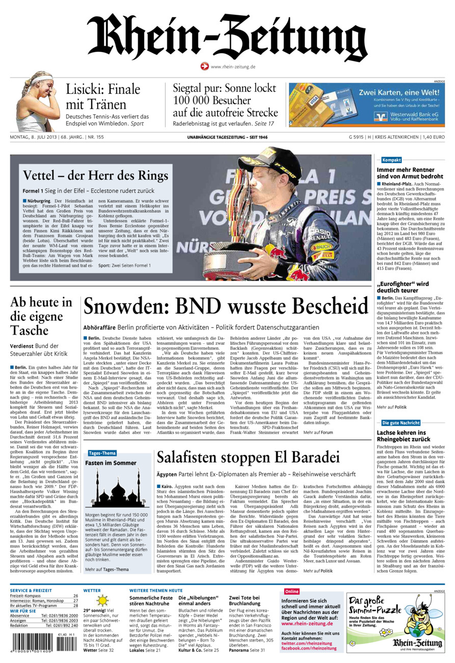 Rhein-Zeitung Kreis Altenkirchen vom Montag, 08.07.2013