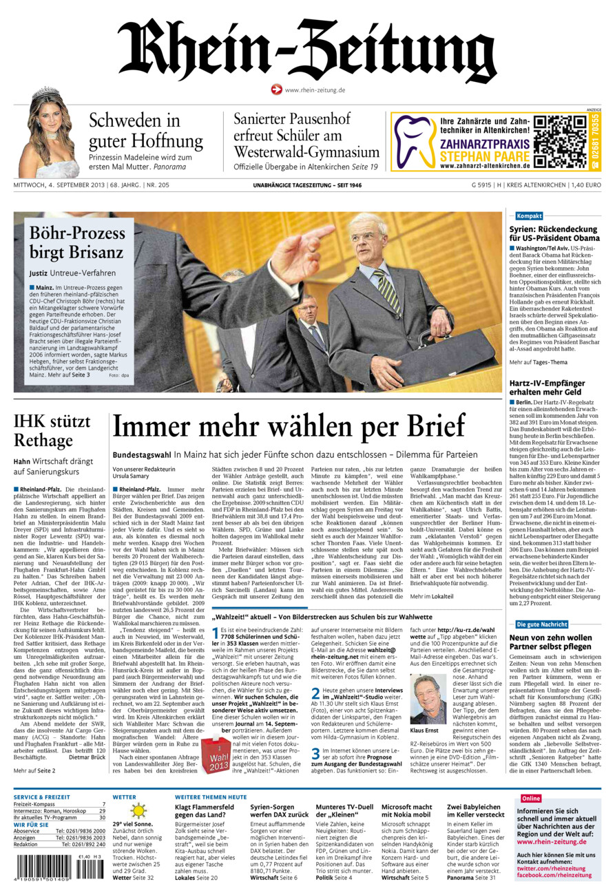 Rhein-Zeitung Kreis Altenkirchen vom Mittwoch, 04.09.2013