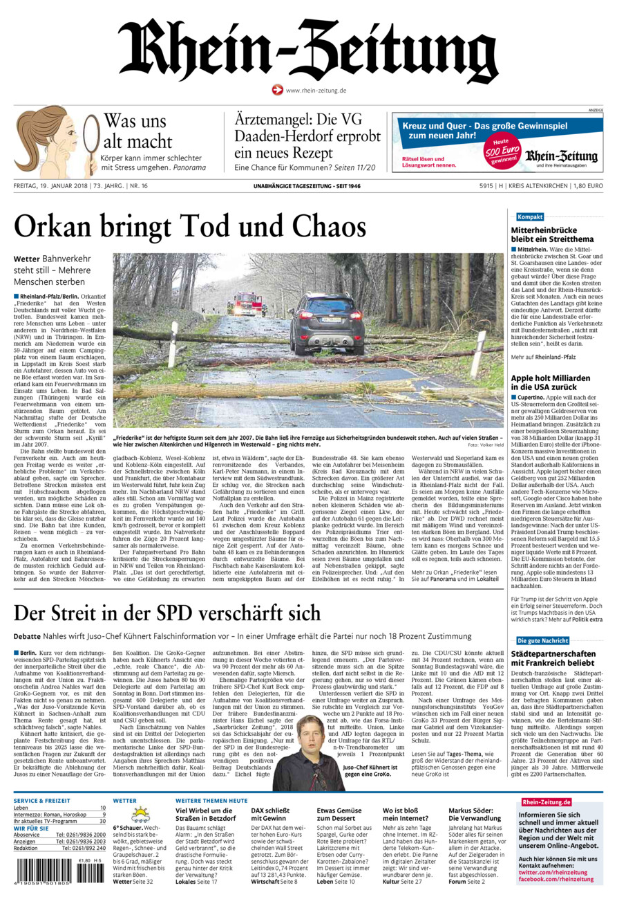 Rhein-Zeitung Kreis Altenkirchen vom Freitag, 19.01.2018