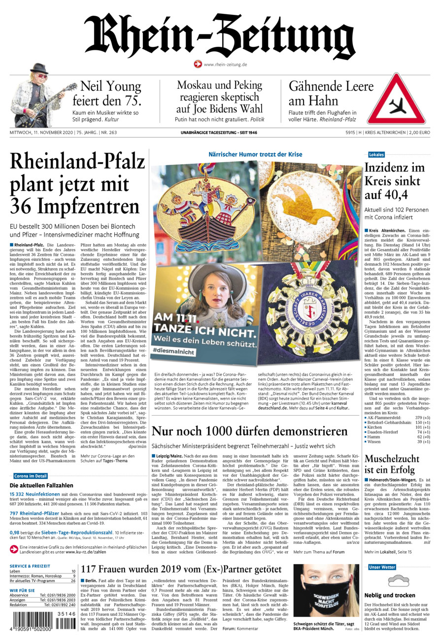 Rhein-Zeitung Kreis Altenkirchen vom Mittwoch, 11.11.2020