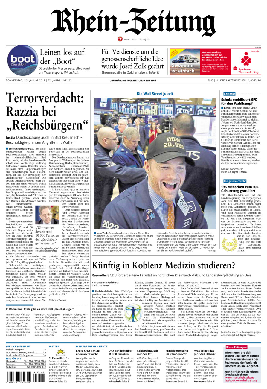 Rhein-Zeitung Kreis Altenkirchen vom Donnerstag, 26.01.2017