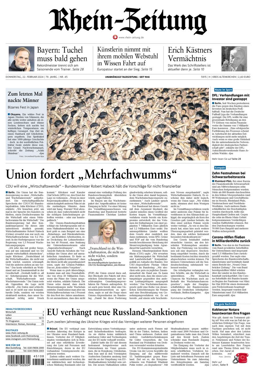 Rhein-Zeitung Kreis Altenkirchen vom Donnerstag, 22.02.2024