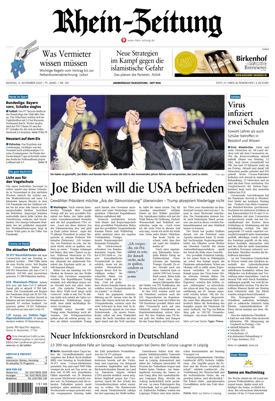 Rhein-Zeitung Kreis Altenkirchen vom Montag, 09.11.2020