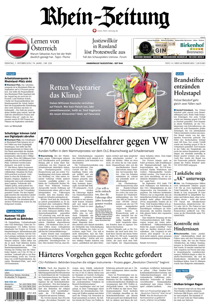 Rhein-Zeitung Kreis Altenkirchen vom Dienstag, 01.10.2019