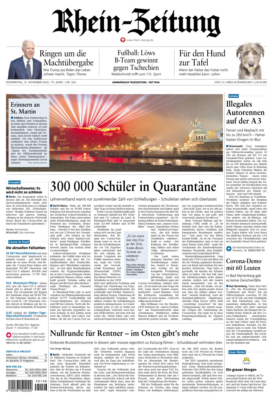Rhein-Zeitung Kreis Altenkirchen vom Donnerstag, 12.11.2020