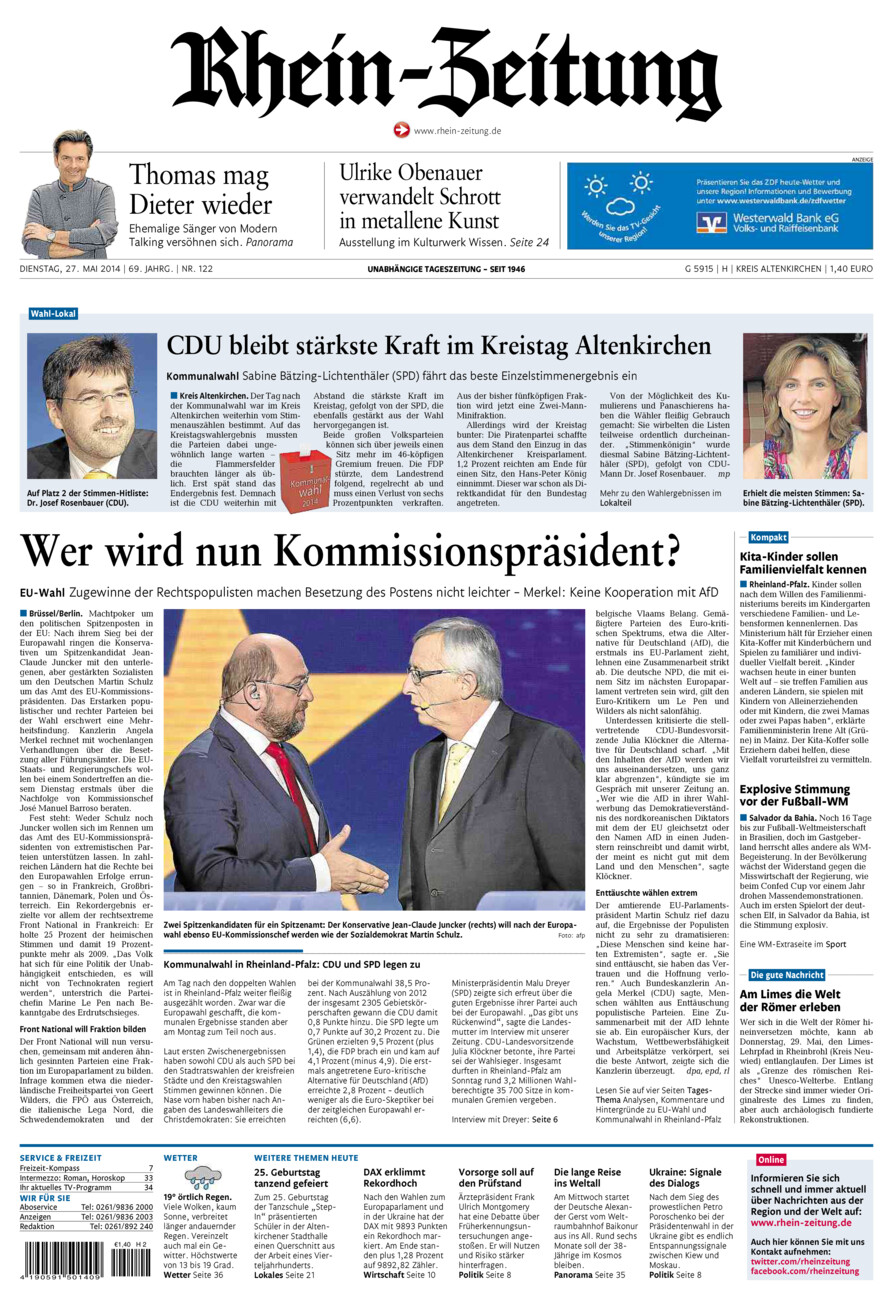 Rhein-Zeitung Kreis Altenkirchen vom Dienstag, 27.05.2014