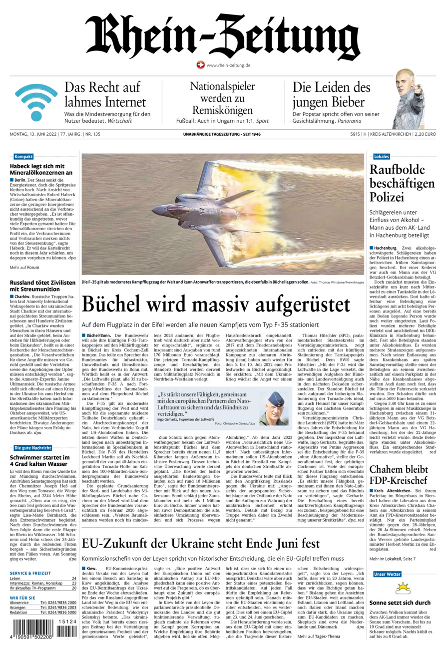 Rhein-Zeitung Kreis Altenkirchen vom Montag, 13.06.2022