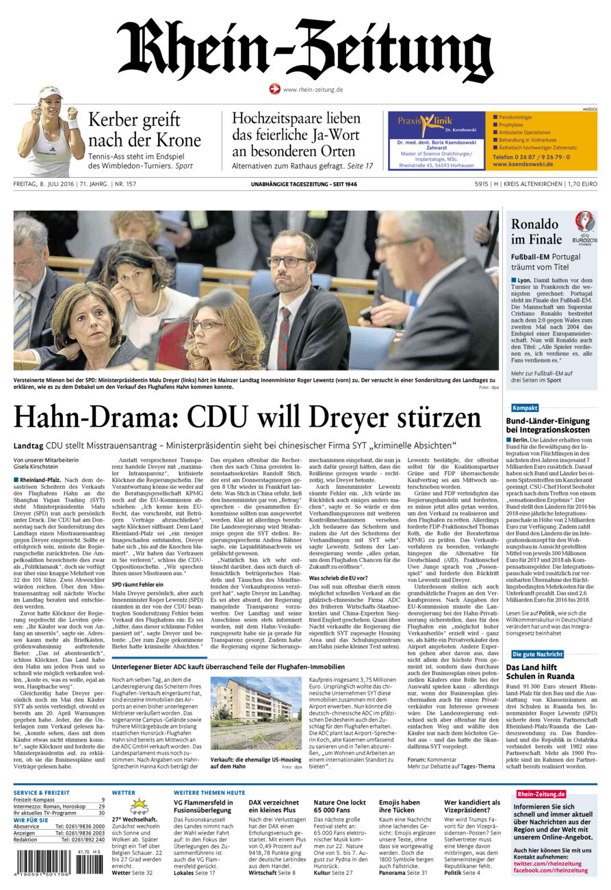 Rhein-Zeitung Kreis Altenkirchen vom Freitag, 08.07.2016
