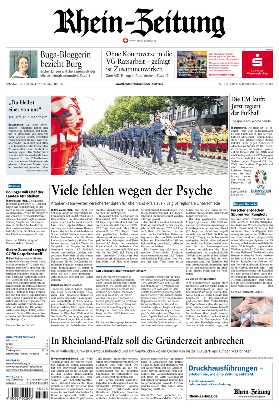 Rhein-Zeitung Kreis Altenkirchen vom Samstag, 15.06.2024