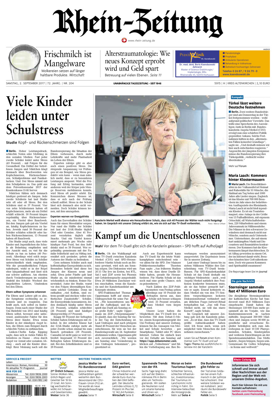 Rhein-Zeitung Kreis Altenkirchen vom Samstag, 02.09.2017