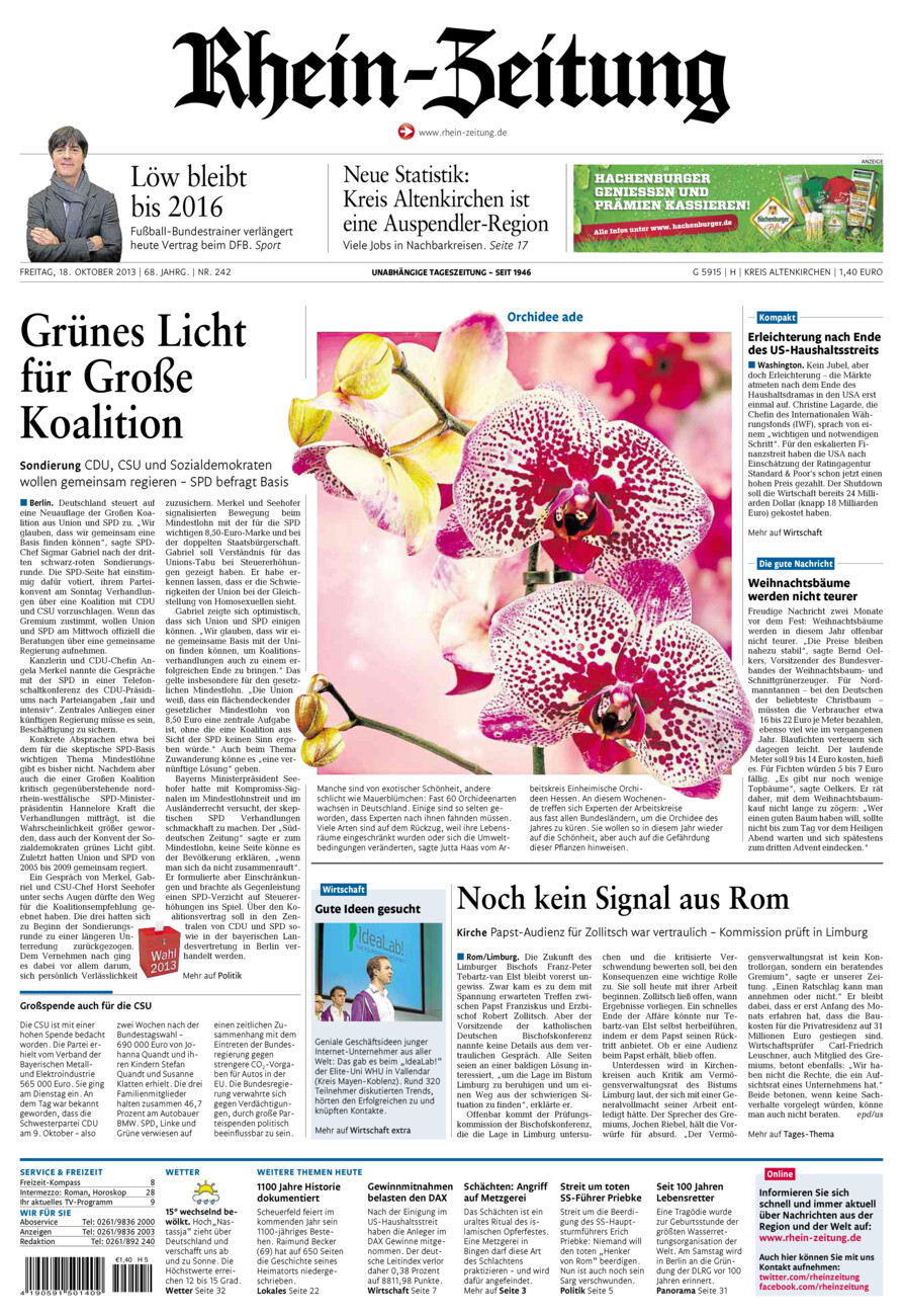 Rhein-Zeitung Kreis Altenkirchen vom Freitag, 18.10.2013