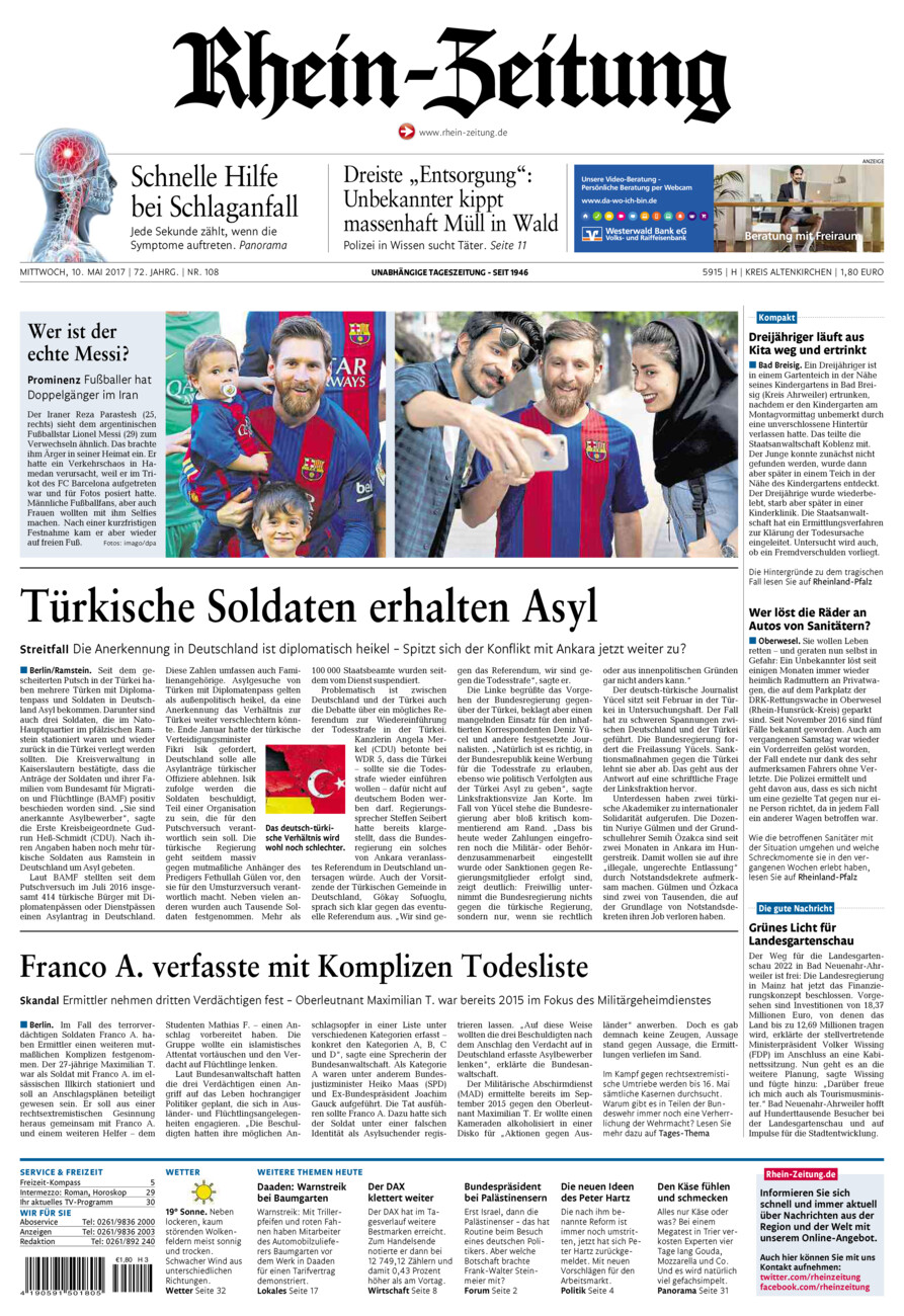 Rhein-Zeitung Kreis Altenkirchen vom Mittwoch, 10.05.2017