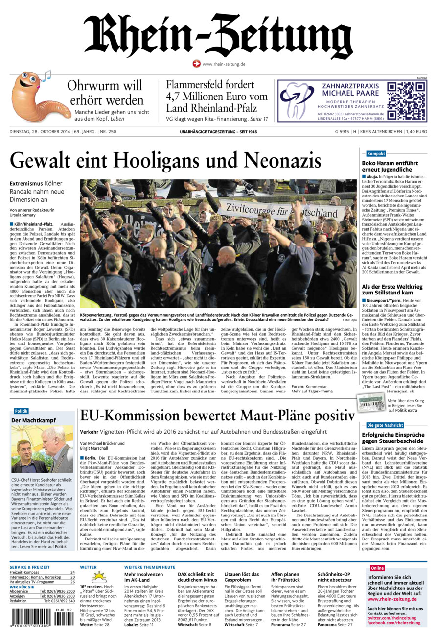 Rhein-Zeitung Kreis Altenkirchen vom Dienstag, 28.10.2014