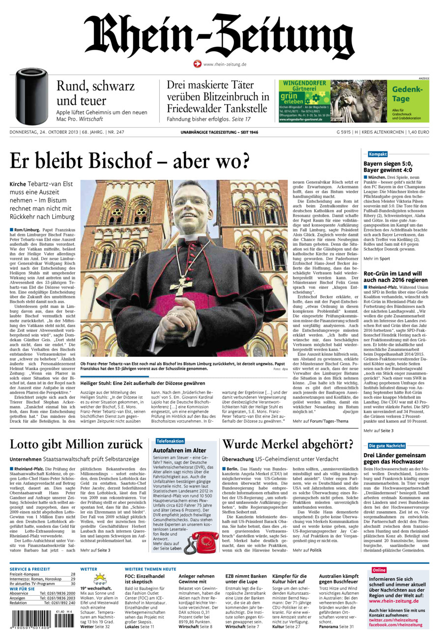 Rhein-Zeitung Kreis Altenkirchen vom Donnerstag, 24.10.2013