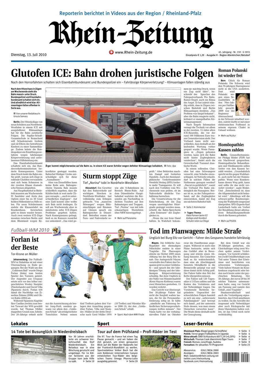 Rhein-Zeitung Kreis Altenkirchen vom Dienstag, 13.07.2010