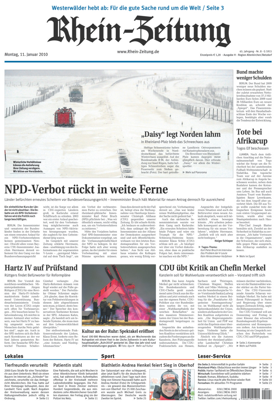 Rhein-Zeitung Kreis Altenkirchen vom Montag, 11.01.2010