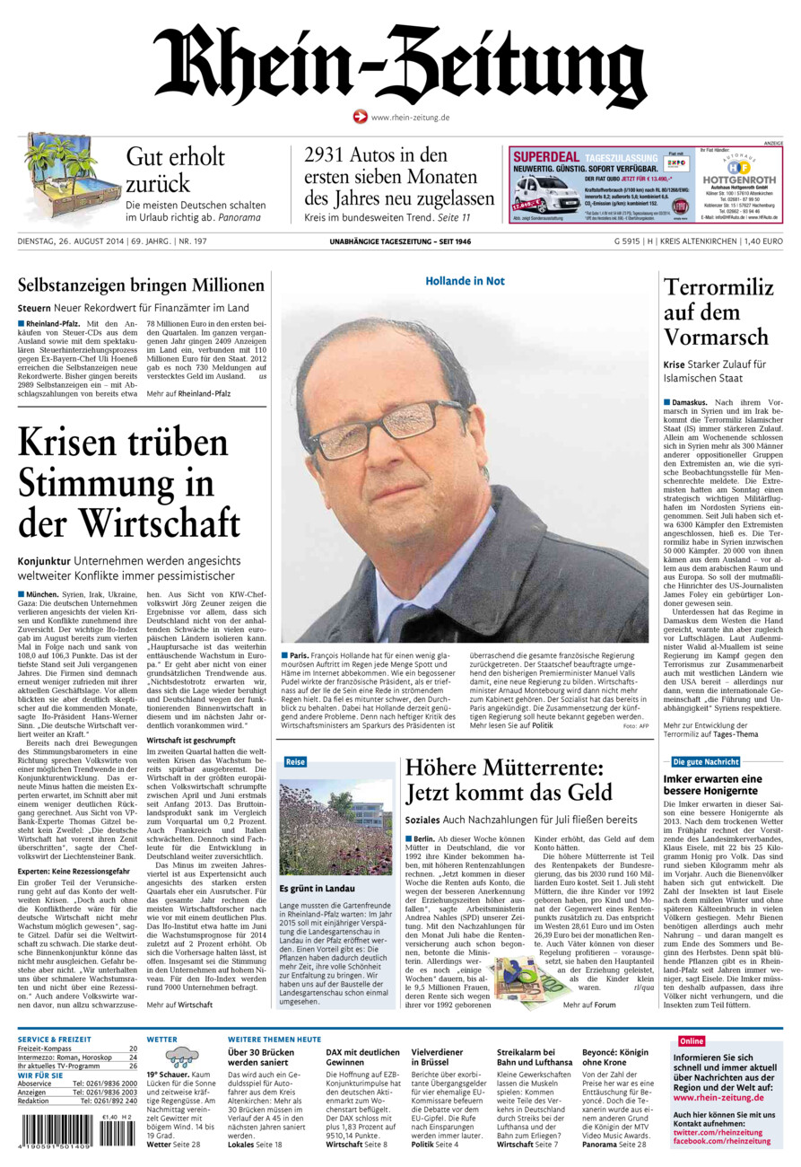 Rhein-Zeitung Kreis Altenkirchen vom Dienstag, 26.08.2014