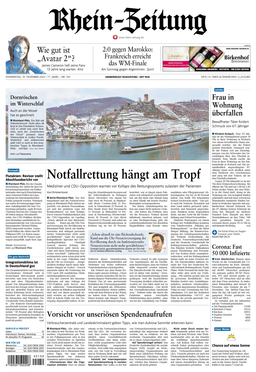 Rhein-Zeitung Kreis Altenkirchen vom Donnerstag, 15.12.2022