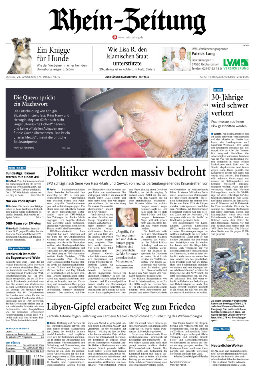 Rhein-Zeitung Kreis Altenkirchen vom Montag, 20.01.2020