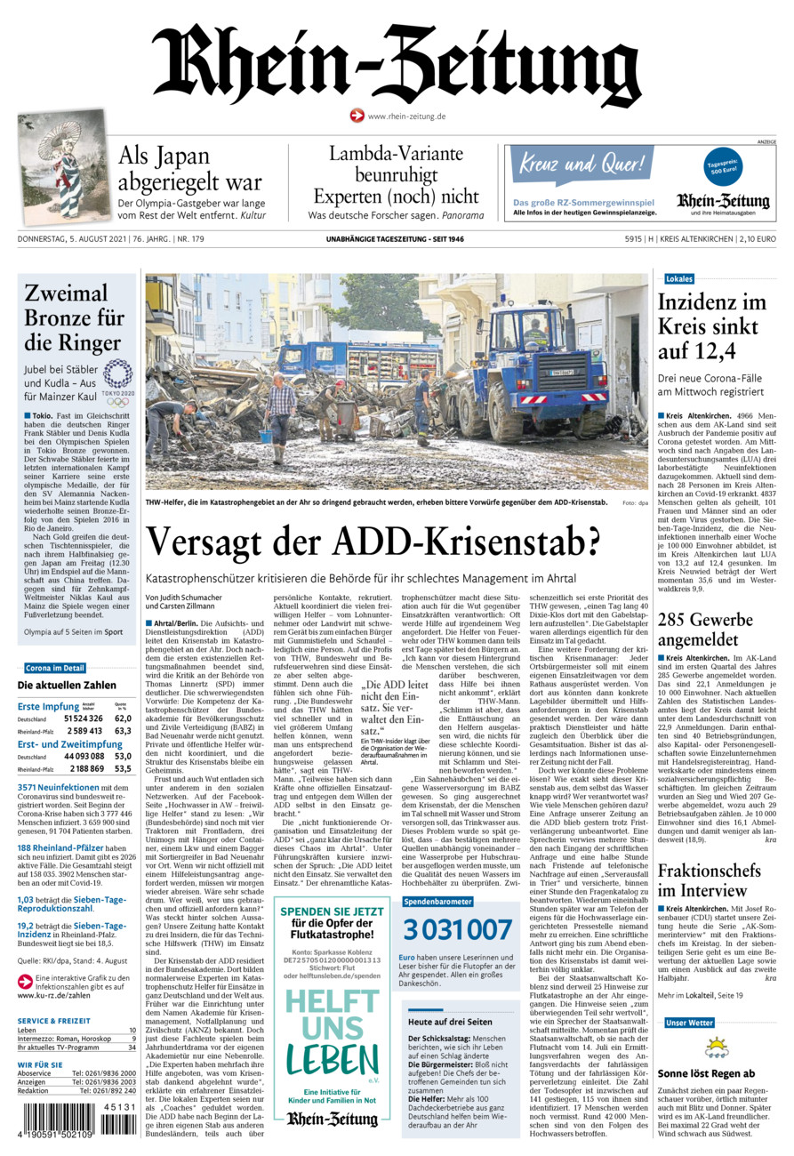 Rhein-Zeitung Kreis Altenkirchen vom Donnerstag, 05.08.2021