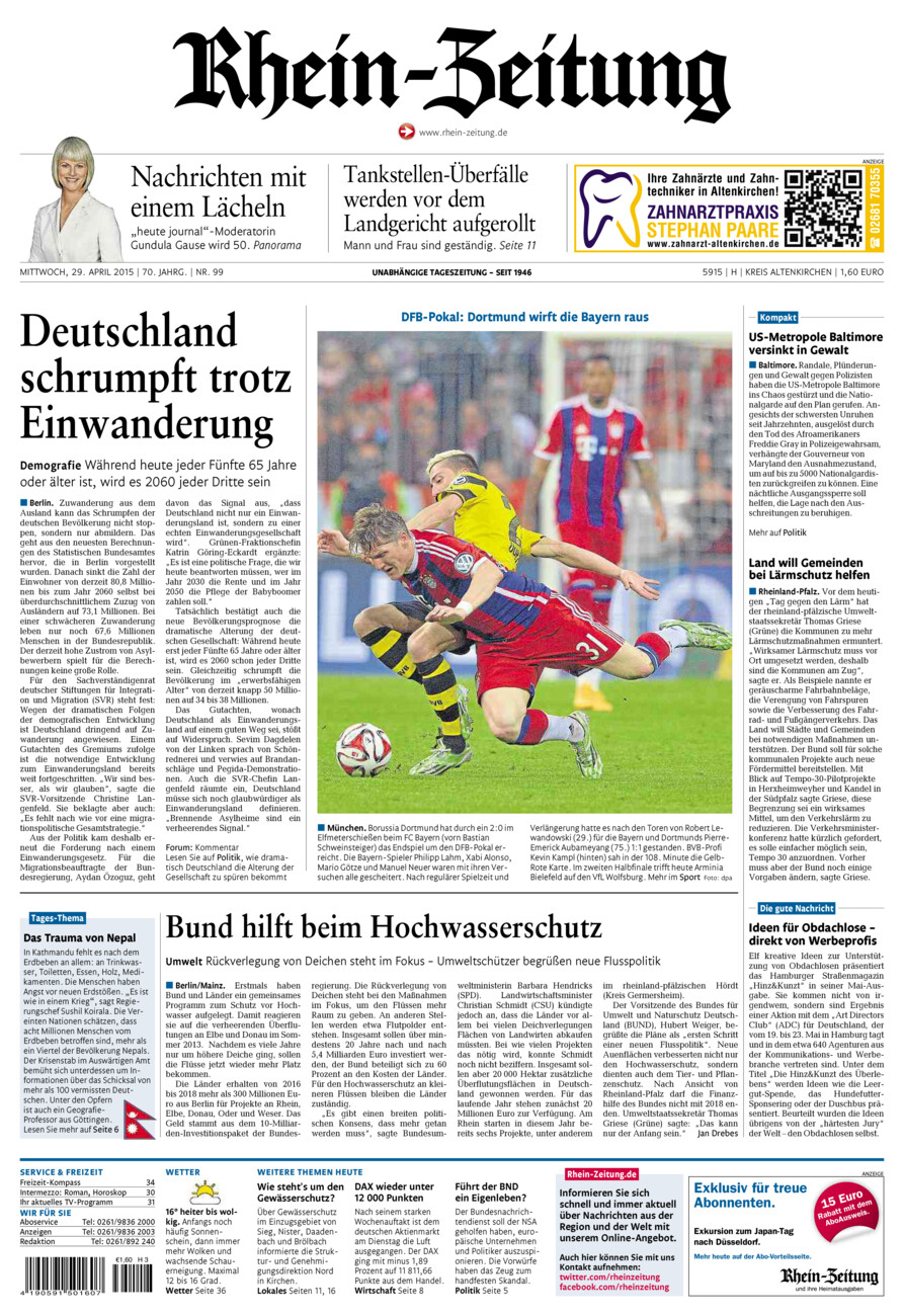 Rhein-Zeitung Kreis Altenkirchen vom Mittwoch, 29.04.2015
