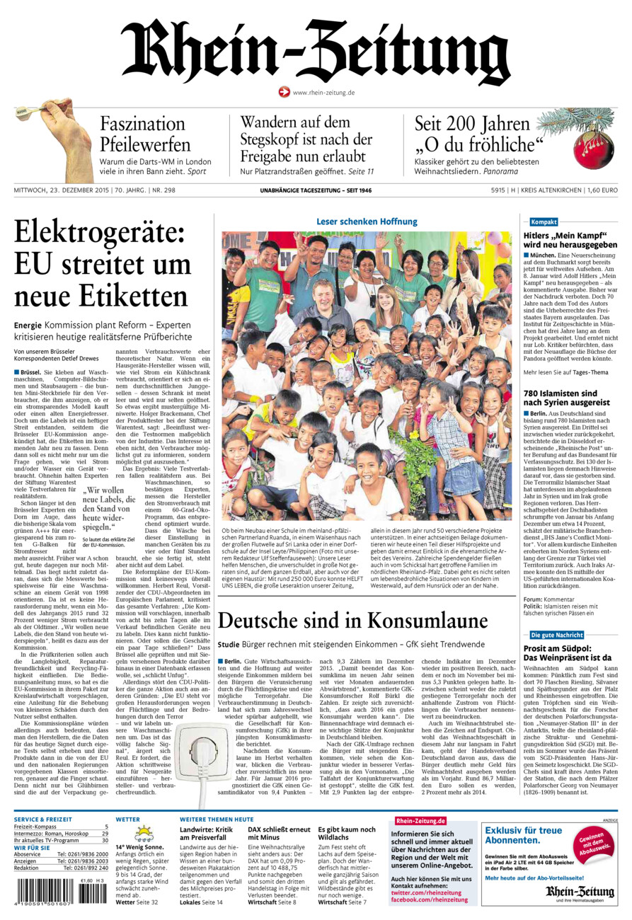 Rhein-Zeitung Kreis Altenkirchen vom Mittwoch, 23.12.2015