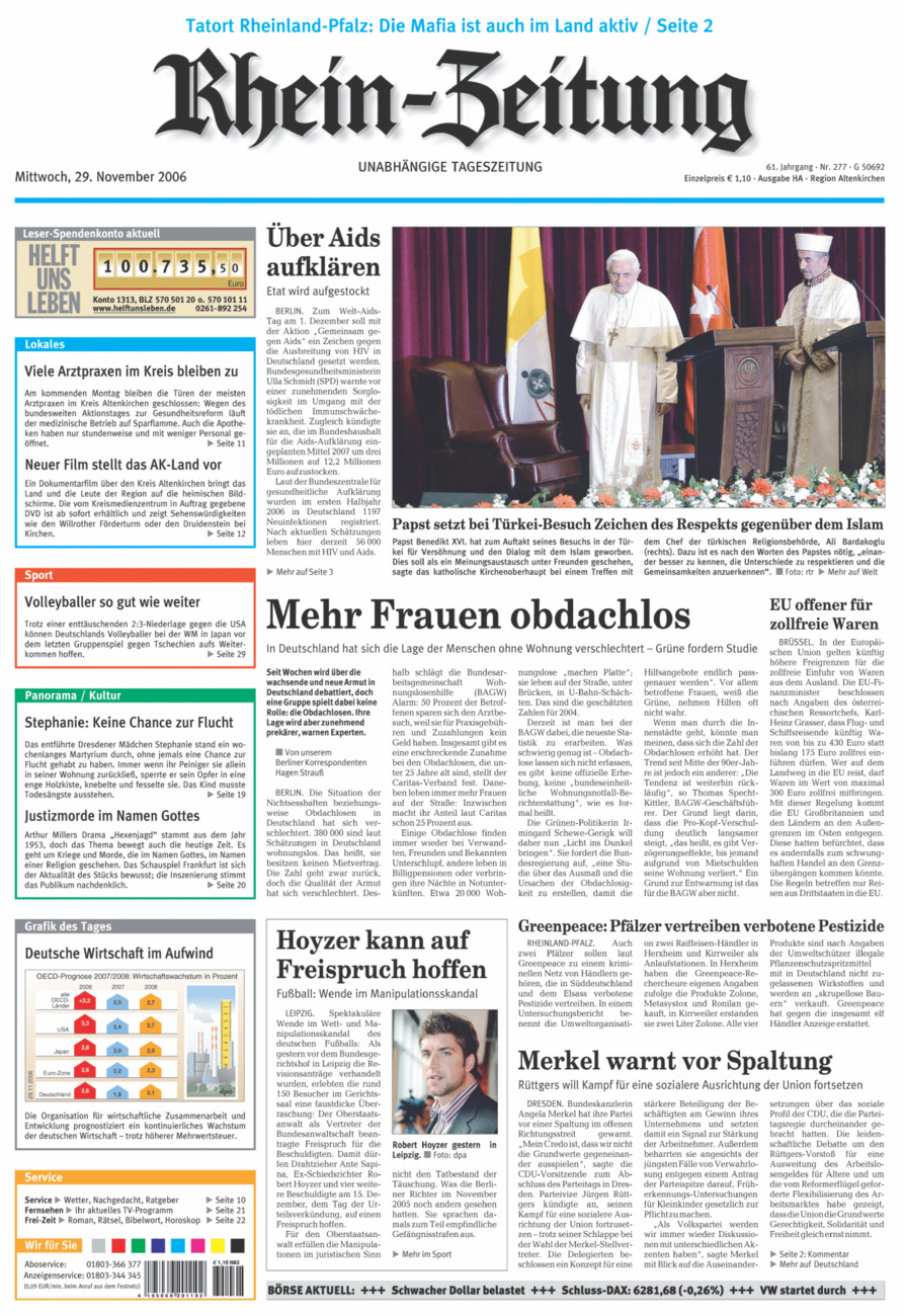 Rhein-Zeitung Kreis Altenkirchen vom Mittwoch, 29.11.2006