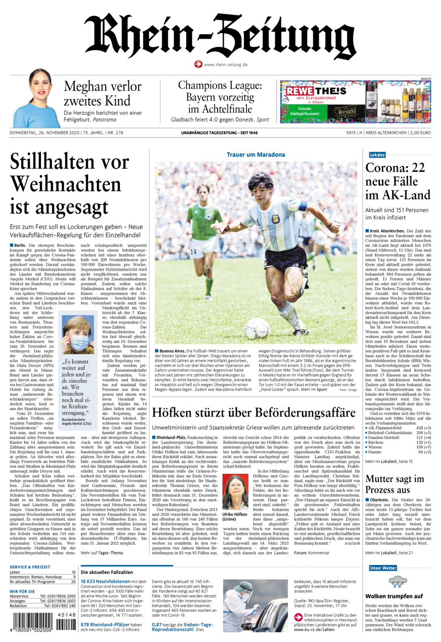 Rhein-Zeitung Kreis Altenkirchen vom Donnerstag, 26.11.2020
