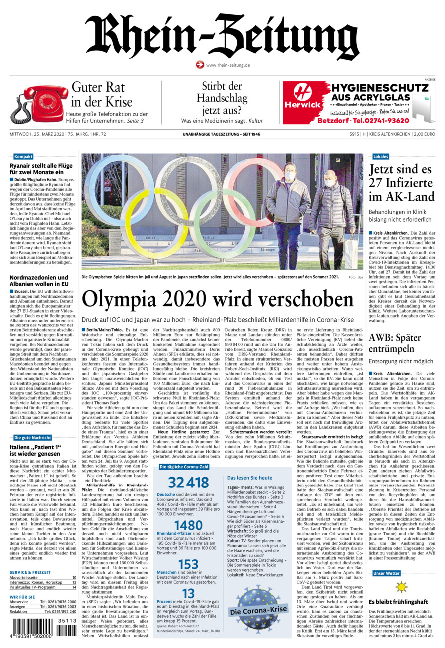 Rhein-Zeitung Kreis Altenkirchen vom Mittwoch, 25.03.2020