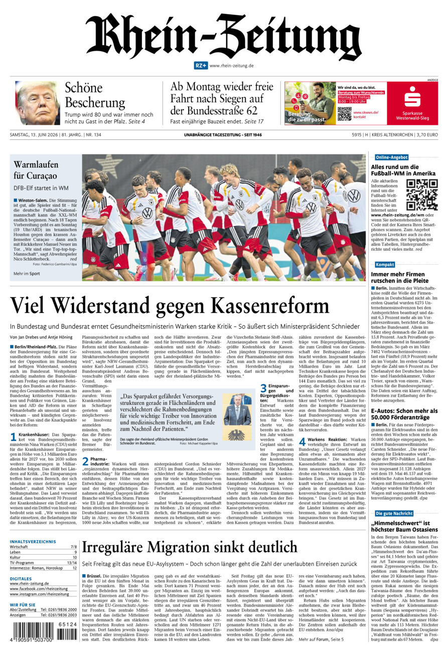 Rhein-Zeitung Kreis Altenkirchen vom Samstag, 13.06.2026